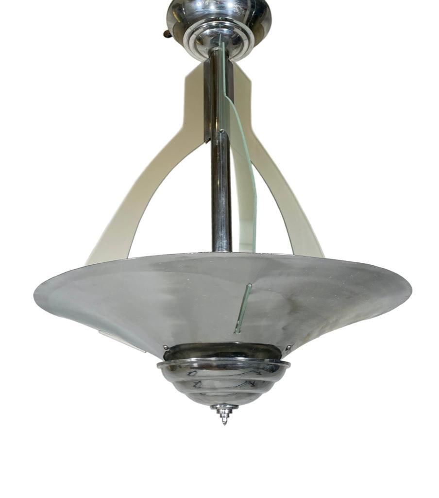 Machine Age Chrome and Glass Pendant Chandelier/ Light Fixture (1 of 9)