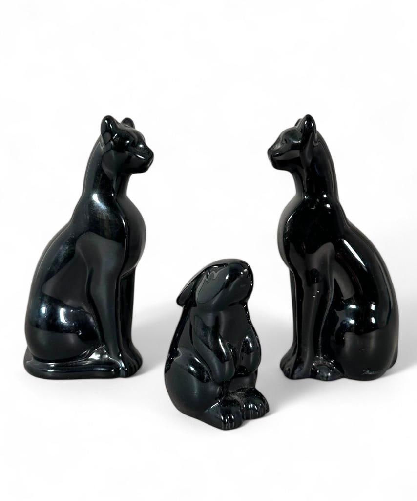 Three Baccarat Crystal Animal Figures, Two Black Cats, Black Rabbit (1 of 7)