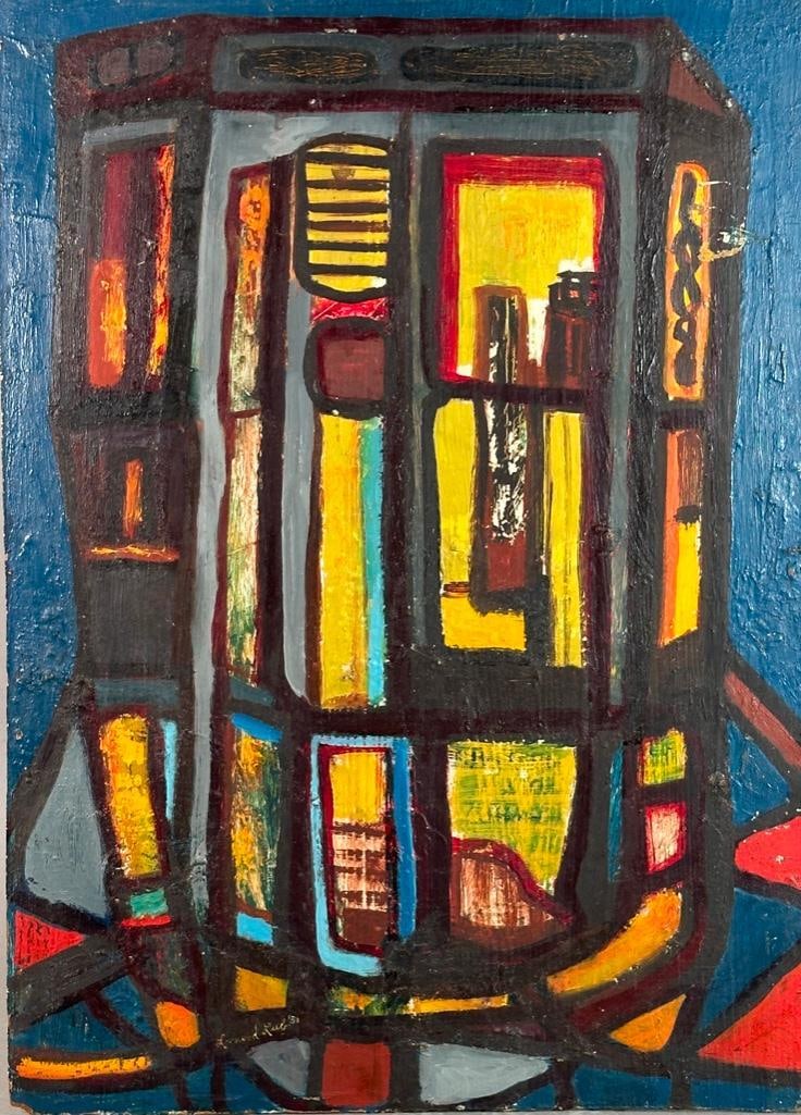 Leonard Lieb oil, "Tenement Cage": Leonard Lieb (American, Pittsburgh, 1912-1977) "Tenement Cage," 1950. Oil on masonite, signed and dated lower left. Titled verso. Unframed. Leonard Lieb was a colleague of the Pittsburgh artist Samuel