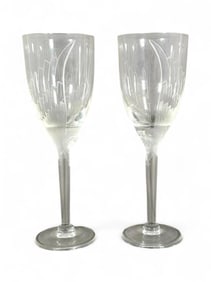 Pair of Lalique Angel Crystal Champagne Flutes