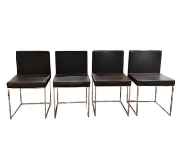 Four Calligaris S.p.A Leather and Chrome Dining Chairs, Italy