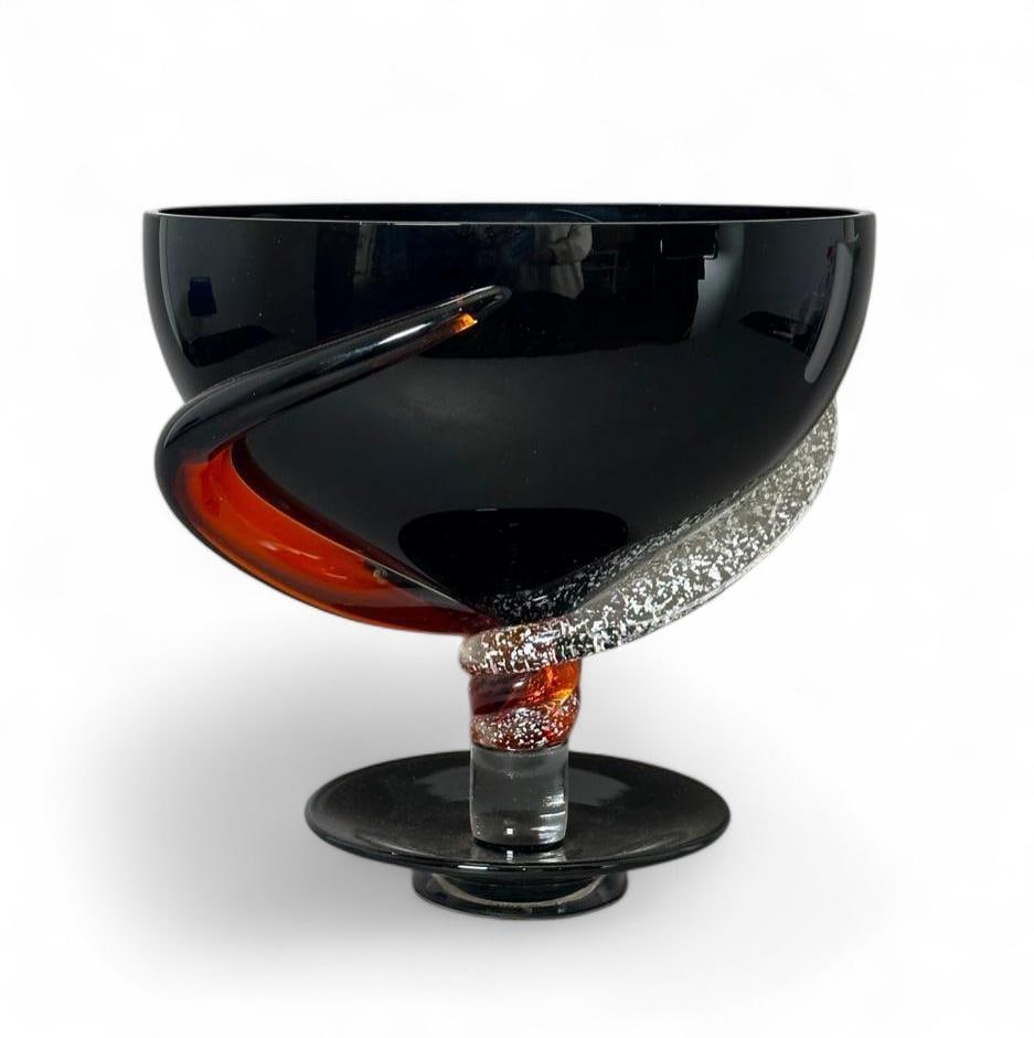 Fabiano Amadi "Coppa Perigeo," Murano Glass Vase: Fabiano Amadi (Italian, b.1962) "Perigeo" Vase, 2003, the tapering cup or vase form in opaque black on a columnar standard and circular foot, with a pair of applied forms wrapped around the base and u
