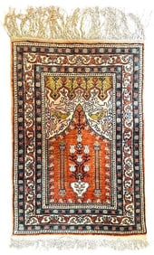 Persian Silk Prayer Mat, 1'11" x 1'4"