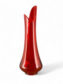 Large L.E. Smith Mid Century Ruby Red Swung Vase
