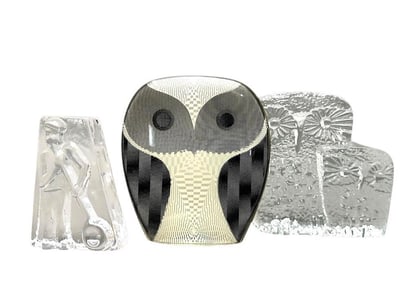 Blenko Molded Glass Owl, Glassblower and Abraham Palatnik Acrylic Owl