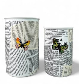 Two Fornasetti "Ultima Notizie" Porcelain Vases