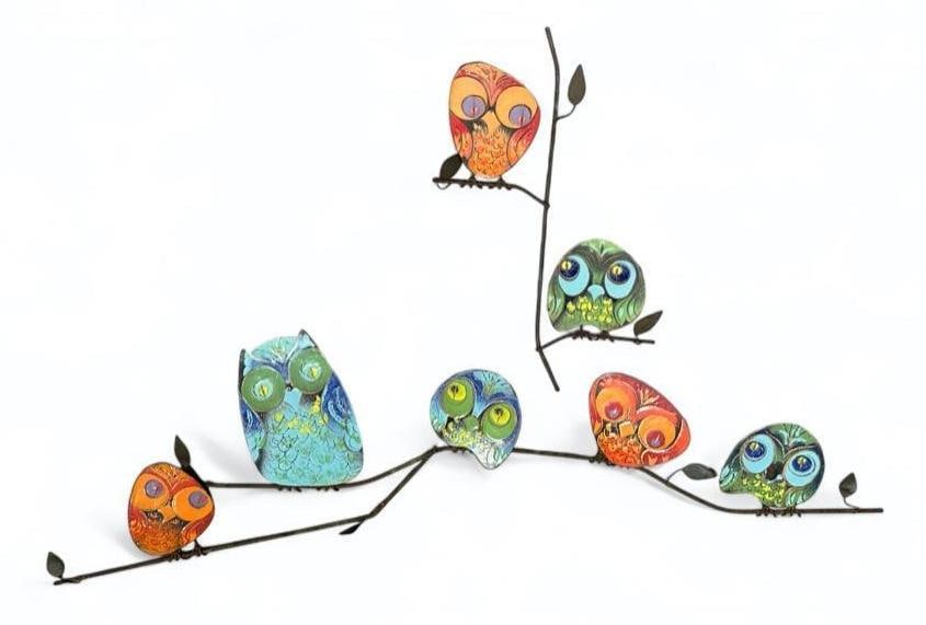 Curtis Jere Two Piece Enamel and Metal Owls on Branches Wall Sculpture (1 of 9)