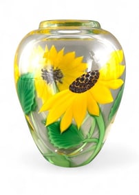 Orient and Flume Glass Paperweight Vase, Sunflowers