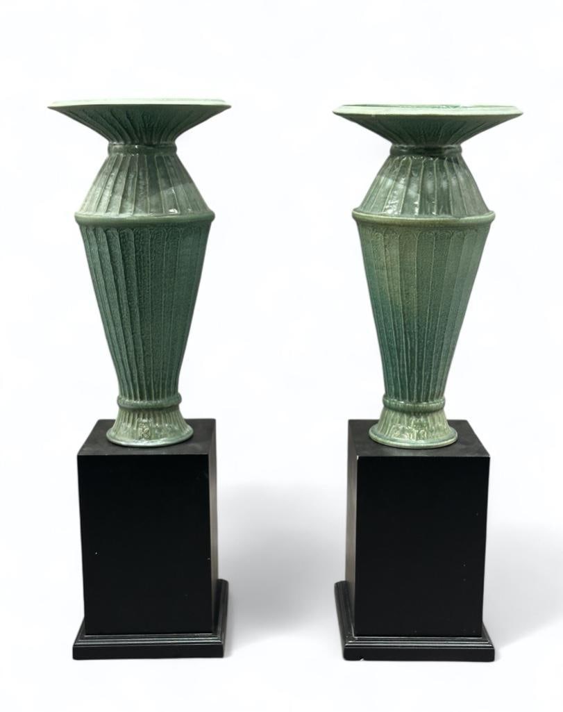 Pair of Large Scale Green Glazed Ceramic Vases by Kevin Lehman (1 of 12)