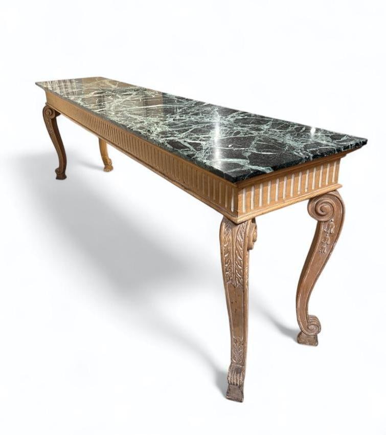 Monumental Marble Top Pine Console Table, Modern (1 of 7)