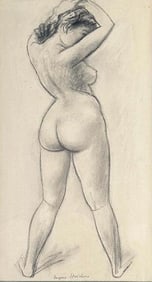 Eugene Speicher Drawing, "Back View Standing Nude"