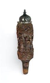 German Black Forest Carved Wood Pipe with Silver Mounts, 19thc.