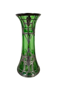 Arts & Crafts Style Silver Overlay Glass Vase