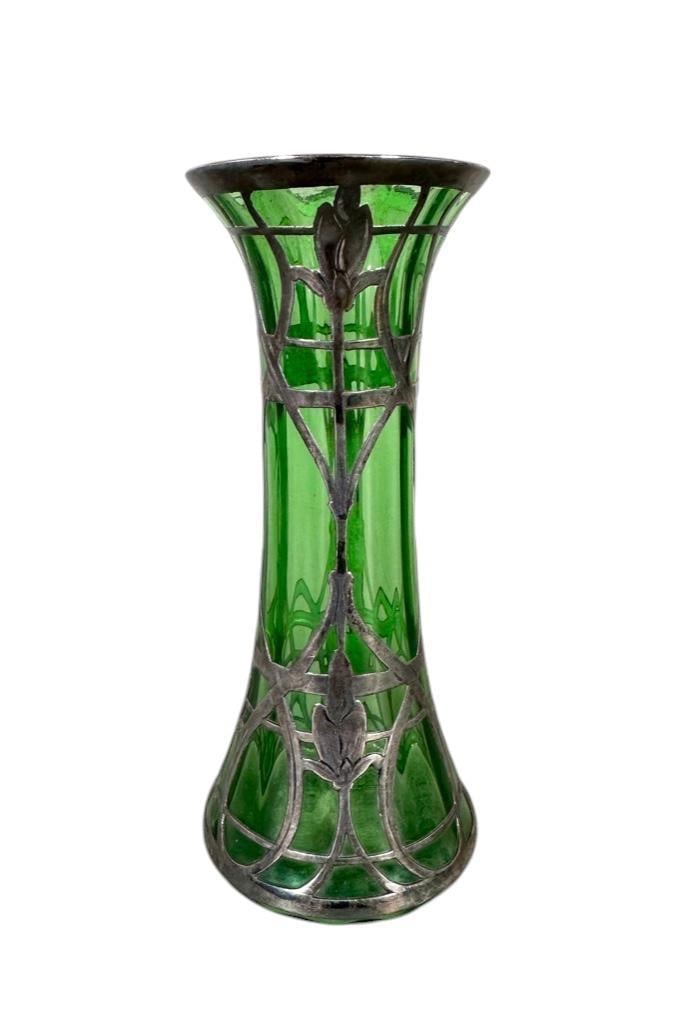 Arts & Crafts Style Silver Overlay Glass Vase (1 of 8)