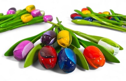 35 Hand Painted Wood Tulips
