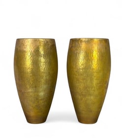 Pair of Hammered Brass Vases Signed Robertz(?)