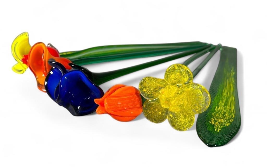 Lot of Hand Blown Glass Flower Stems and Leaves (1 of 10)