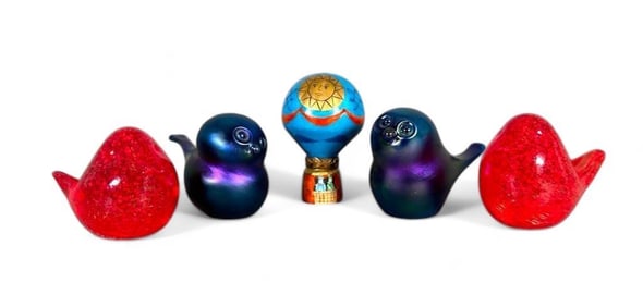 Limoges Balloon Snuff Box and Orient and Flume Bird Paperweights