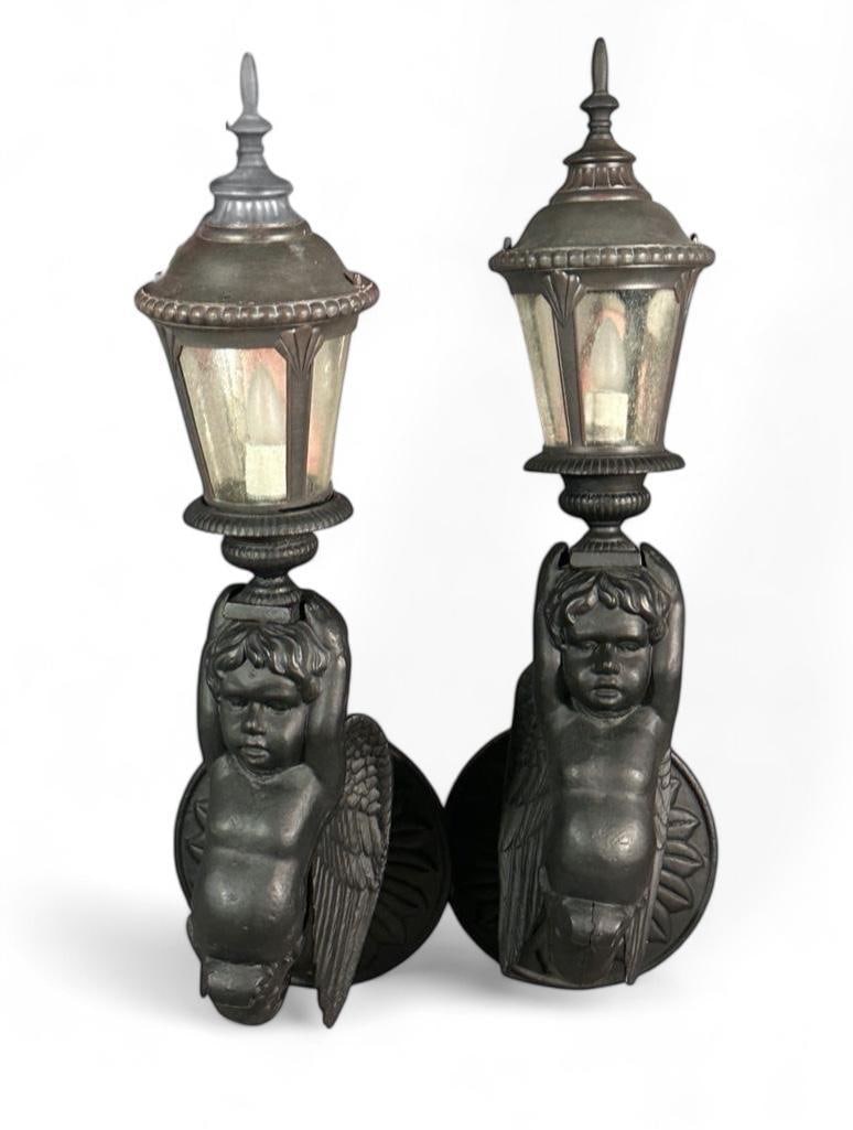 Pair of Cast Iron Figural Wall Lights, Winged Putti (1 of 10)