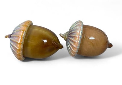 A Pair of Cohn-Stone Studios Blown Glass Acorns