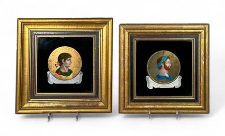 Two 1950's Reverse Prints on Glass, Roman Emperors