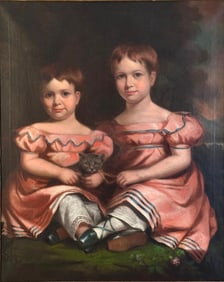 Attributed to Joseph Greenleaf Cole, Portrait of Two Sisters and Their Gray Cat