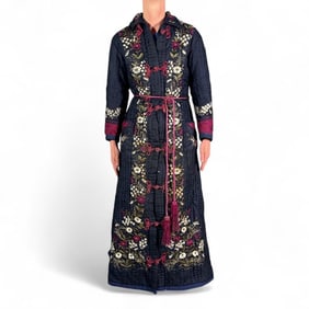 Antique Embroidered Silk Crepe Quilted Robe, Chinese, 19th Century