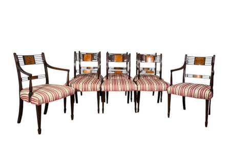 Set of Eight George III Mahogany & Satinwood Dining Chairs, ca. 1785-90