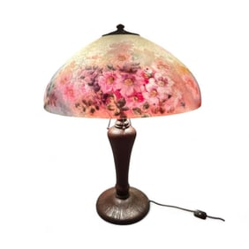 Handel Reverse Painted Table Lamp, Floral and Butterfly #7032