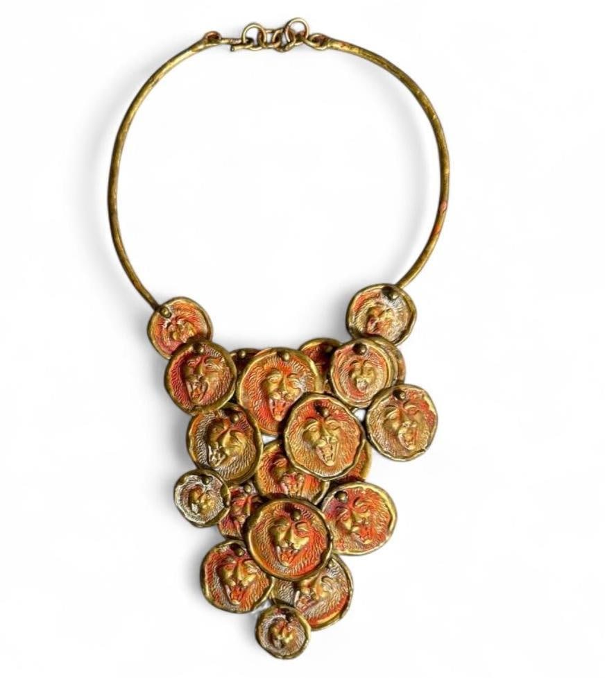 Pal Kepenyes Kinetic Brass Neckpiece with Lion's Masks (1 of 8)