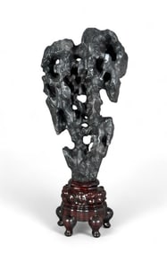 Chinese Carved Stone Scholar's Rock in Stand