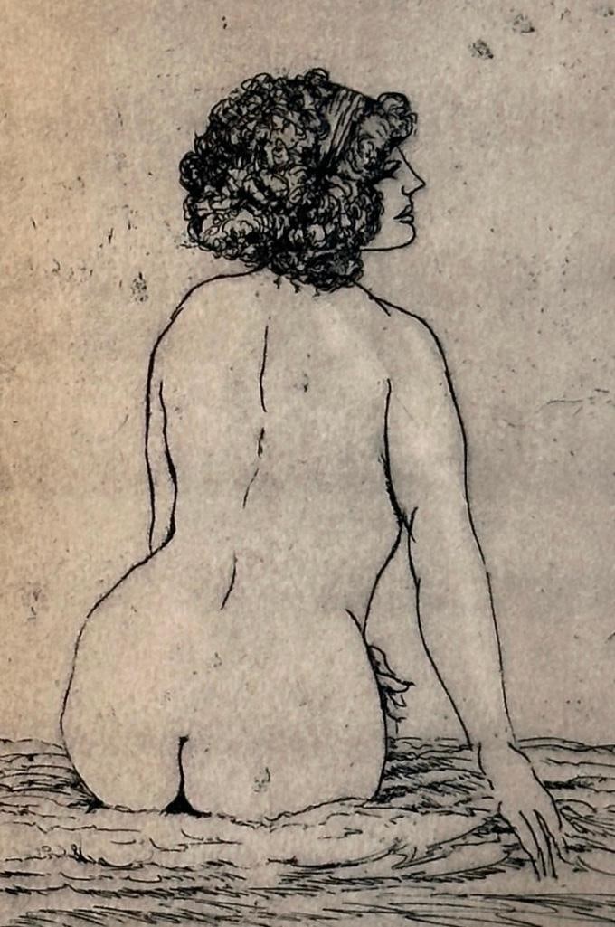 Walt Kuhn Etching, "Nude": Walt Kuhn (American 1880-1949) "Nude," etching on paper, c 1920's, signed in pencil at lower right. Matted. Dimensions: 9.85 x 5.75 in. image size, 13.25 x 10.25 in. sheet size. Condition:
