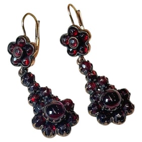 Pair of Antique Victorian Bohemian Garnet Drop Earrings