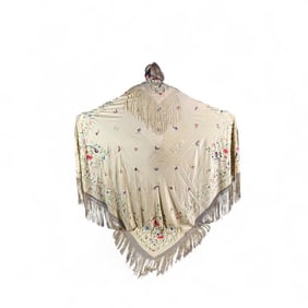 Antique Chinese Silk Embroidered Piano Shawl