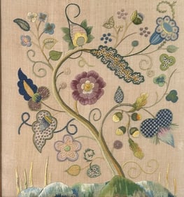 Framed Hand Worked Wool on Linen Textile Panel