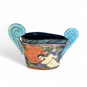 Daniel T. Postotnick Ceramic Vase, Sea Life and Boy