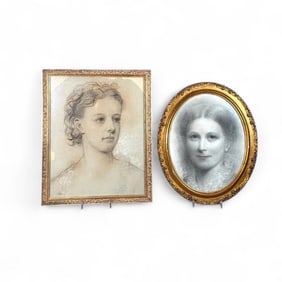 Early 20thc. American School, Two Portraits of Young Women