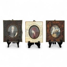 Three Framed Miniature Paintings in Boulle Style Frames