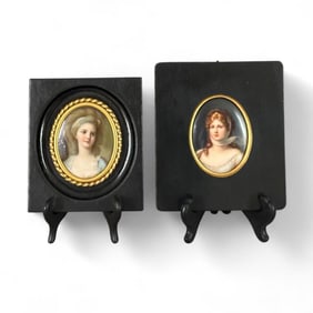 Two Handpainted Porcelain Plaques, Queen Louisa and Marie Antoinette