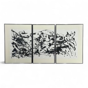 Kathy Lynn Van Duzer Monoprint Triptych, Abstract in Black and White