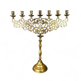 Polish Brass Seven Light Lions of Judah Candelabra, 19thc.