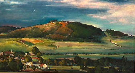 Frantisek Michl Oil, Extensive Landscape with Village in the Foothills