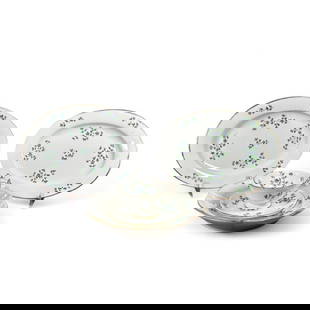 Assorted "Angouleme Sprig" Pattern China: Assorted "Angouleme Sprig" Pattern China, comprising a circular dish stamped 'Nast a Paris,' two small oval serving platters, and a later Coalport cup and saucer. Dimensions: 10.5 x 8