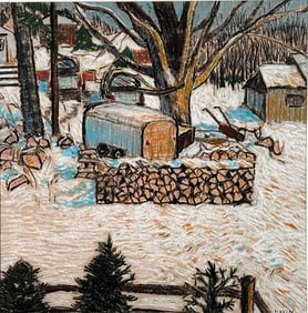 Gloria Plevin Pastel, Ohio Yard in Snow