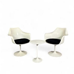 Two Saarinen Tulip Style Armchairs and and Matching Occasional Table