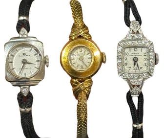 Three Vintage Dress Watches, Diamonds and Gold