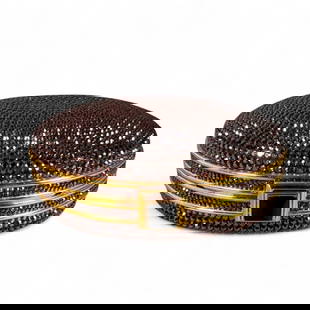 Judith Leiber Swarovski Crystal Minaudiere Bag Clutch: A vintage Judith Leiber evening clutch bag with sparkling crystals and a tigers eye clasp. Hard shell case with removable gold chain strap. Pressure clasp. Dimensions: Measures 5 1/2" x 4 1/2"