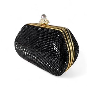 Judith Leiber Black Swarovski Crystal Minaudiere Bag