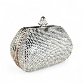 Judith Leiber Silver Swarovski Crystal Minaudiere Bag