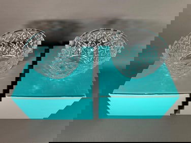 Two Large Tiffany & Co Crystal Bamboo Lattice Bowls